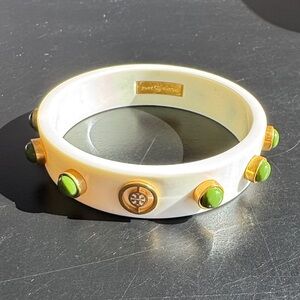 Tory Burch Cream and Gold Bangle with Green Accents